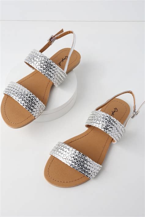 womens silver flat sandals